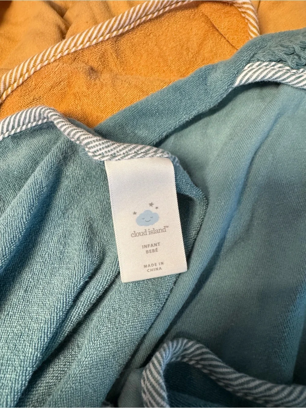 Baby Hooded Terry Robe - Blue, Mustard & Sage
